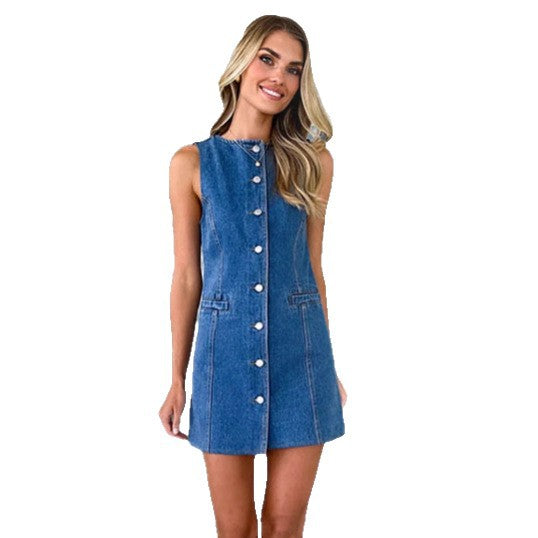 Robe en denim pour femme avec fermeture à boutons et poches latérales Levoire