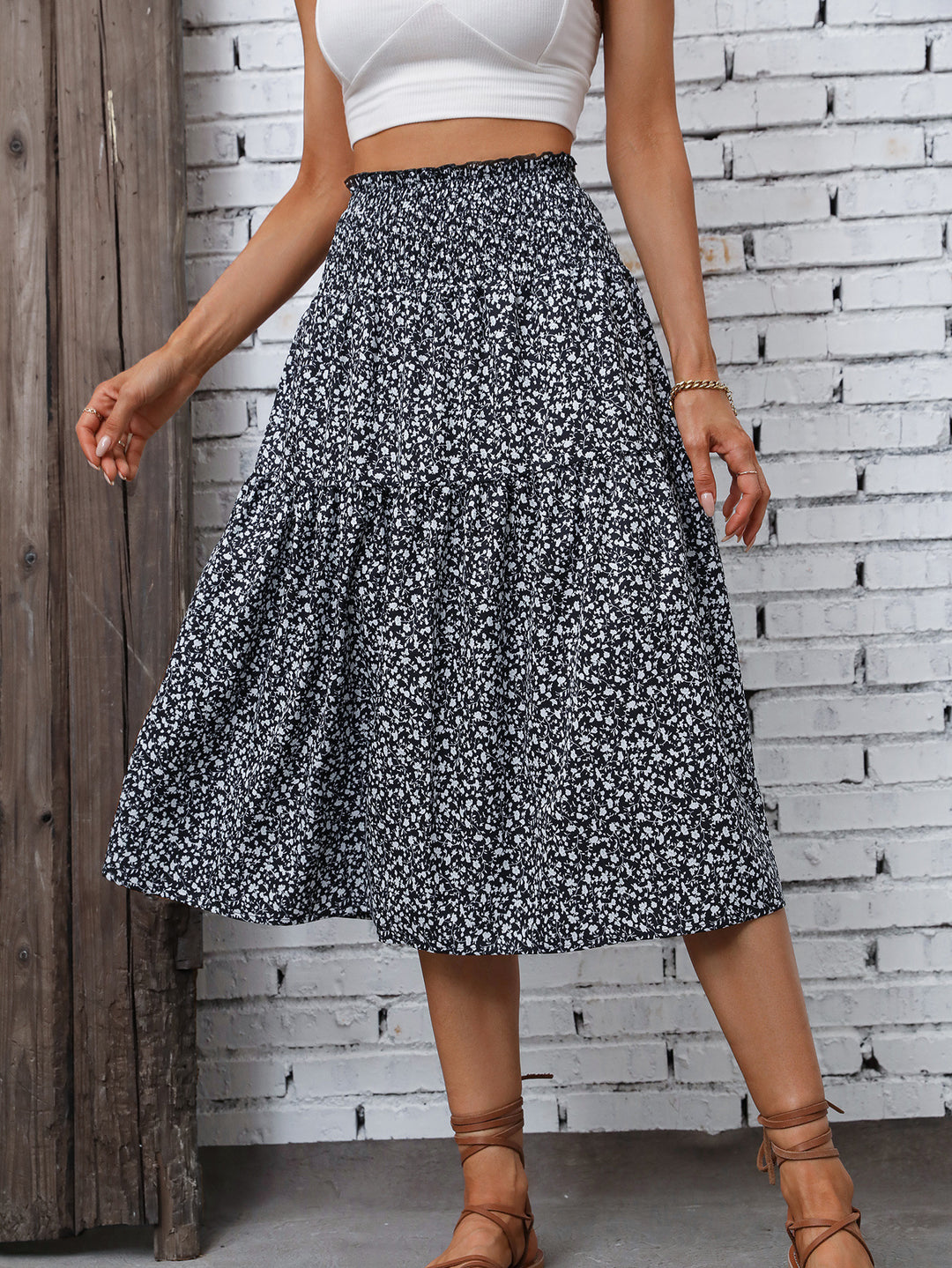 Jupe midi pour femmes avec taille élastique et motif floral Levoire