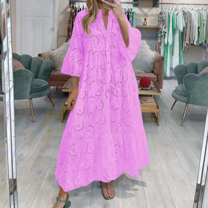 Levoire | Robe longue à décolleté en V pour femmes de style français Rosa