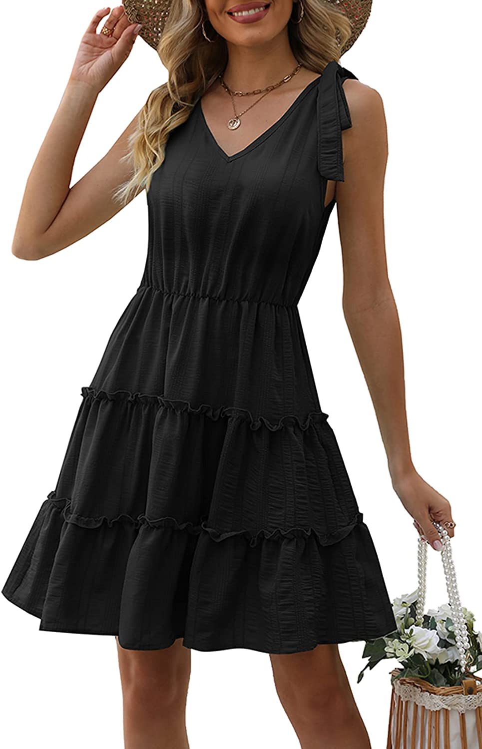 Robe d'été sans manches pour femmes avec volants et décolleté en V Levoire