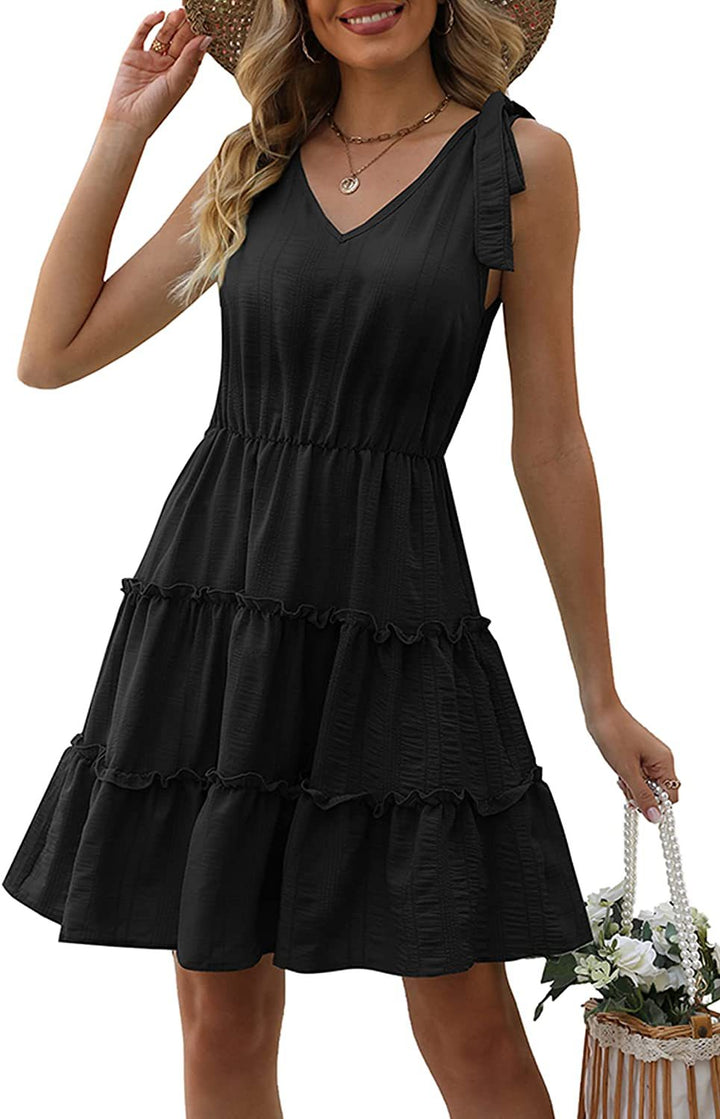 Robe d'été sans manches pour femmes avec volants et décolleté en V Levoire