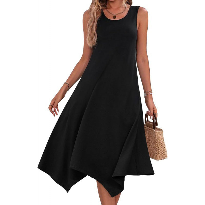 Levoire | Chic Fashion Imprimé Sans Manches Robe À Ourlet Irregular noir