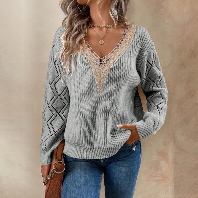 Levoire | Top À Décolleté En V Avec Manchettes En Dentelle Gris