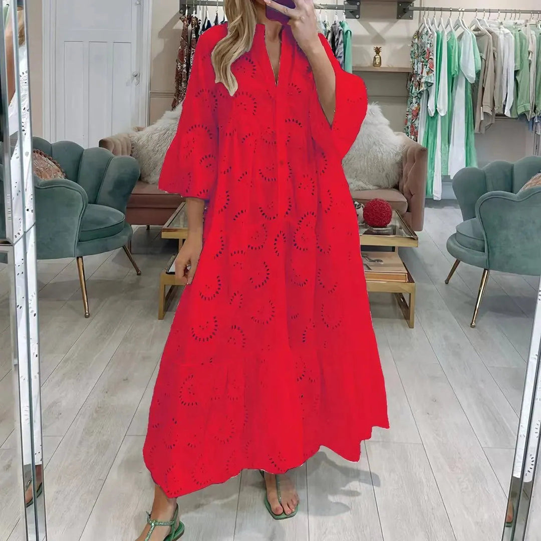 Levoire | Robe longue à décolleté en V pour femmes de style français Rouge clair