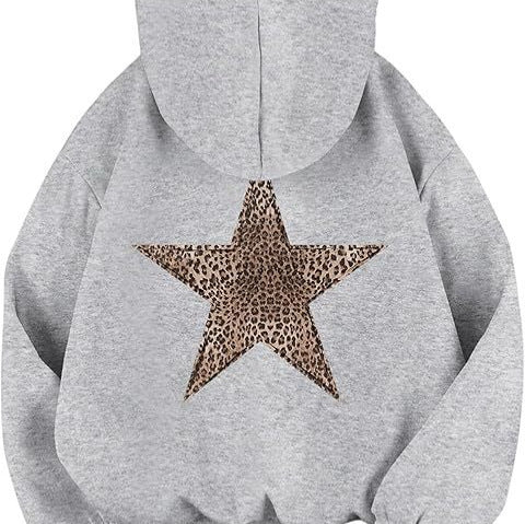 Haut à capuche pour femme avec grand motif étoile imprimé léopard Levoire