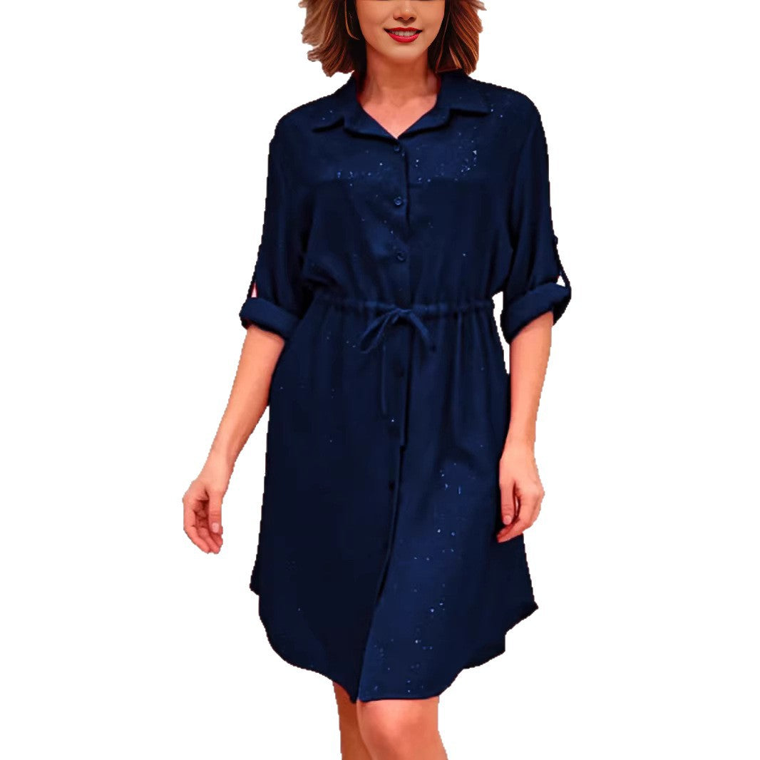 Robe chemise femme avec lacet à la taille et embellissement en strass festif Levoire