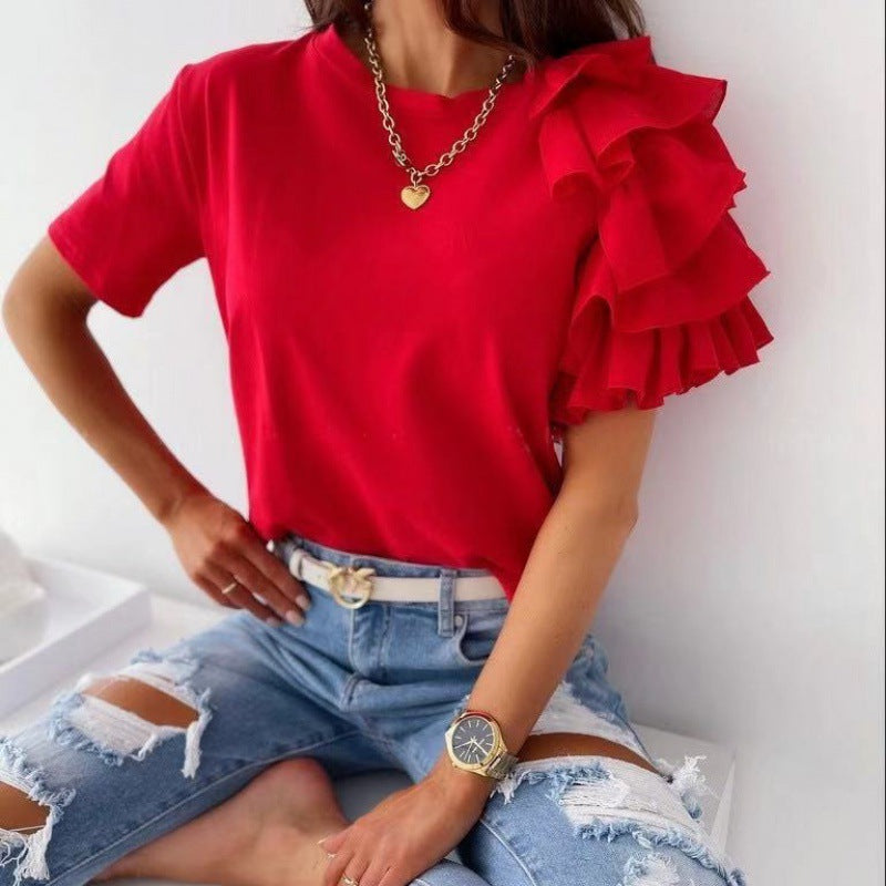 T-shirt femme avec des détails de volants tendance Levoire