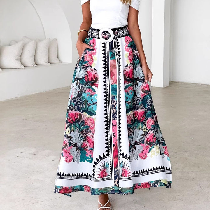 Jupe maxi à motifs floraux et ceinture pour femmes, couleur intensive Levoire