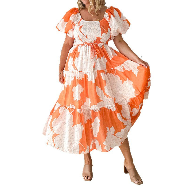 Robe Maxi pour femmes avec de volumineuses manches bouffantes et un design floral Levoire