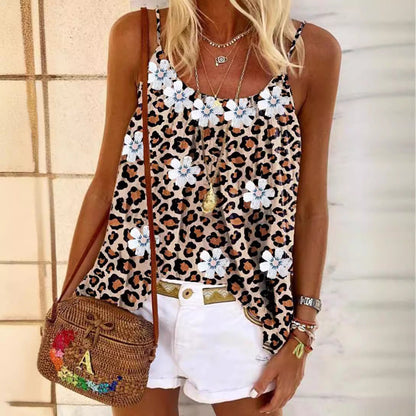Levoire | Trendik Populaire Fleur Léopard Imprimé Spaghetti-Top