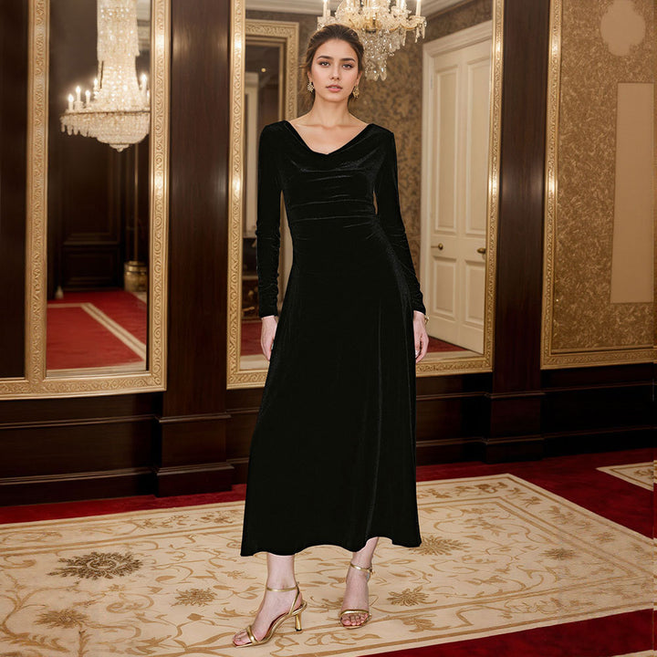 Robe maxi élégante pour femme avec encolure drapée flatteuse et manches longues Levoire