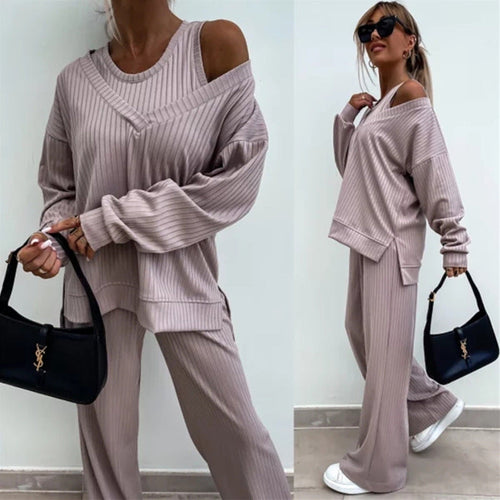 Levoire | Rennon V-ouvert chemise pantalon ensemble trois pièces