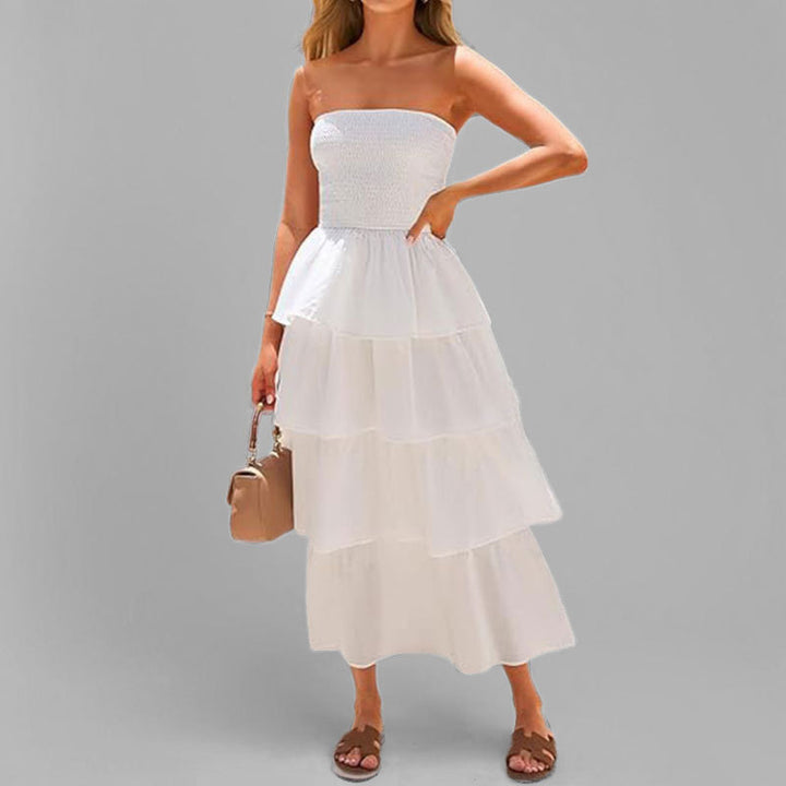 Robe maxi femme avec design à épaule dénudée et jupe volumineuse à volants Levoire