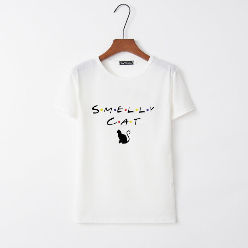 T-shirt pour femmes avec un design de chat créatif et un col rond Levoire