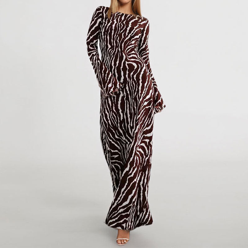 Robe Maxi Longue pour Femmes avec Imprimé Animal et Tissu Scintillant Levoire