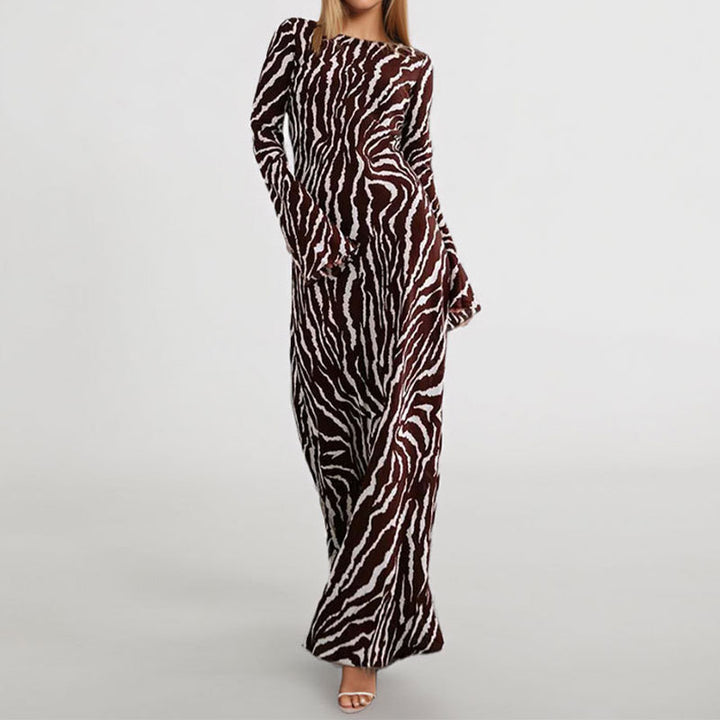 Robe Maxi Longue pour Femmes avec Imprimé Animal et Tissu Scintillant Levoire