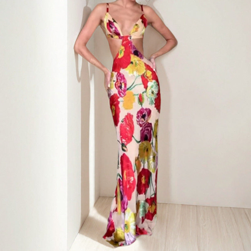 Robe Maxi Élégante Femme avec Découpe Florale et Design Découpé Levoire