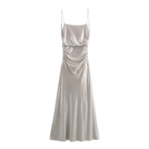 Levoire | Robe maxi à bretelles spaghetti recouverte de feuille métallique brillante