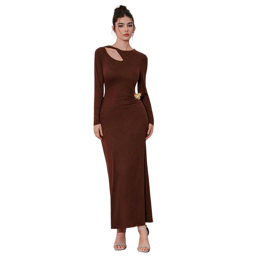 Robe maxi femme avec décolleté asymétrique et drapage sexy Levoire