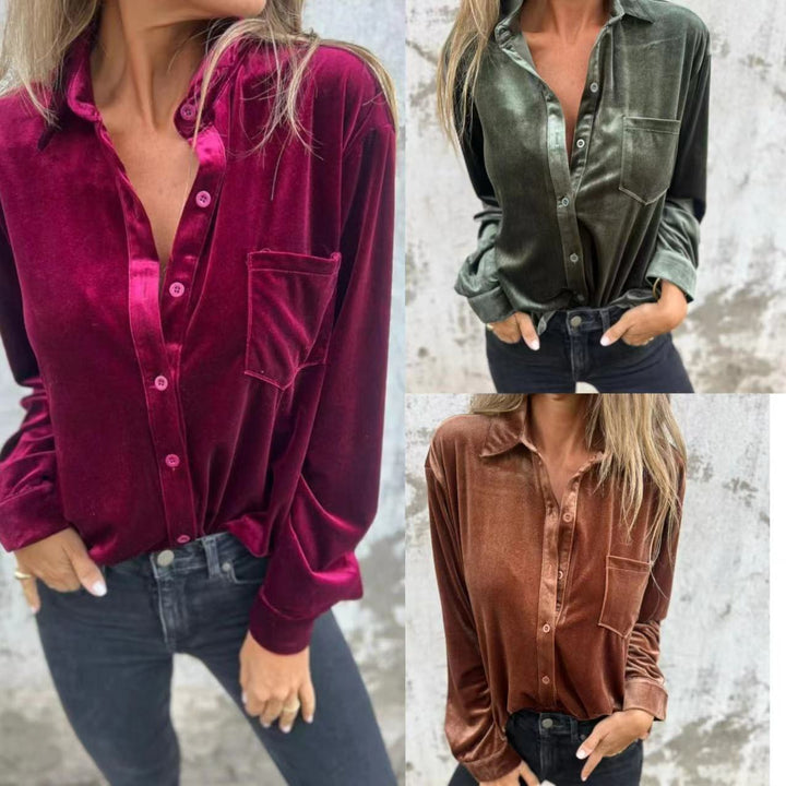 Blouse en velours élégant pour femmes avec poche poitrine pratique et coupe moderne Levoire