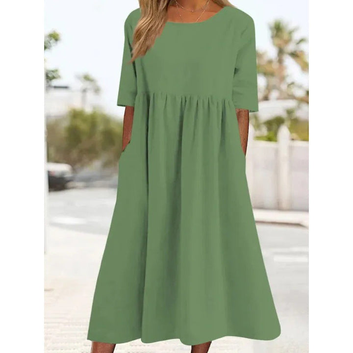 Levoire | Robe Longue Uni en Coton Lin sans Louer Vert clair