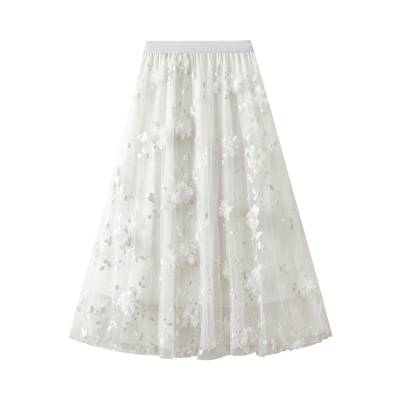 Jupon en tulle pour femmes avec des détails de broderie florale et une taille élastique Levoire