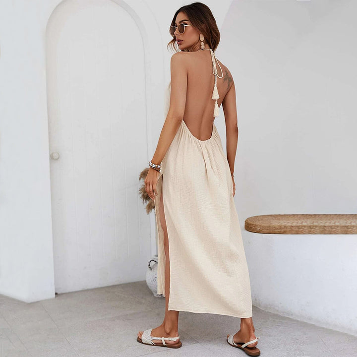 Robe maxi pour femmes avec détail de volants raffiné et encolure halter élégante Levoire
