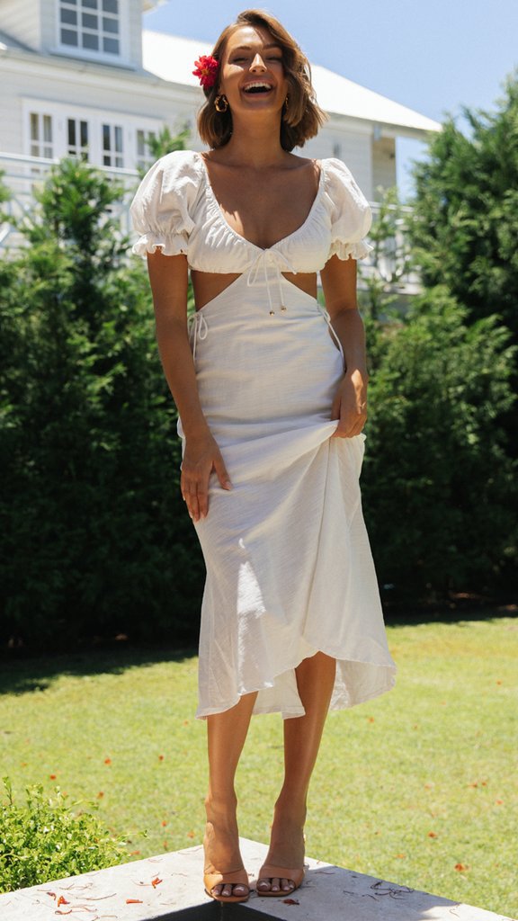 Robe maxi élégante pour femmes avec design à manches bouffantes et fente latérale Levoire
