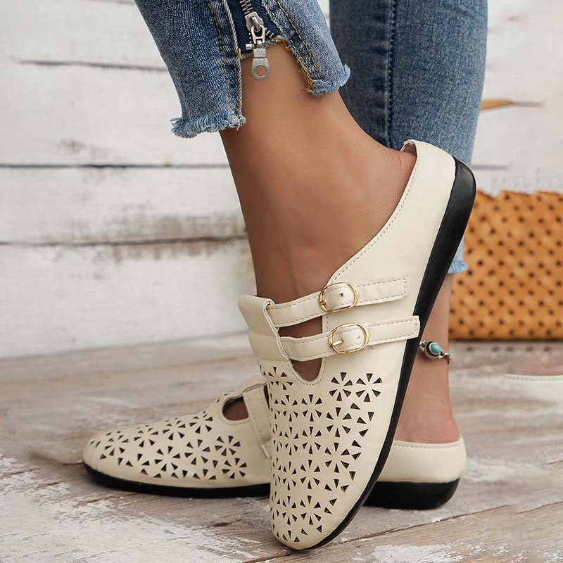 Levoire | Pantoletti Ilmava Pour Femmes Avec Bout Fermé Et Lacets Beige