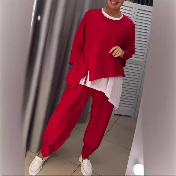 Ensemble de loisirs décontracté pour femmes en deux pièces avec haut asymétrique et pantalon confortable Levoire