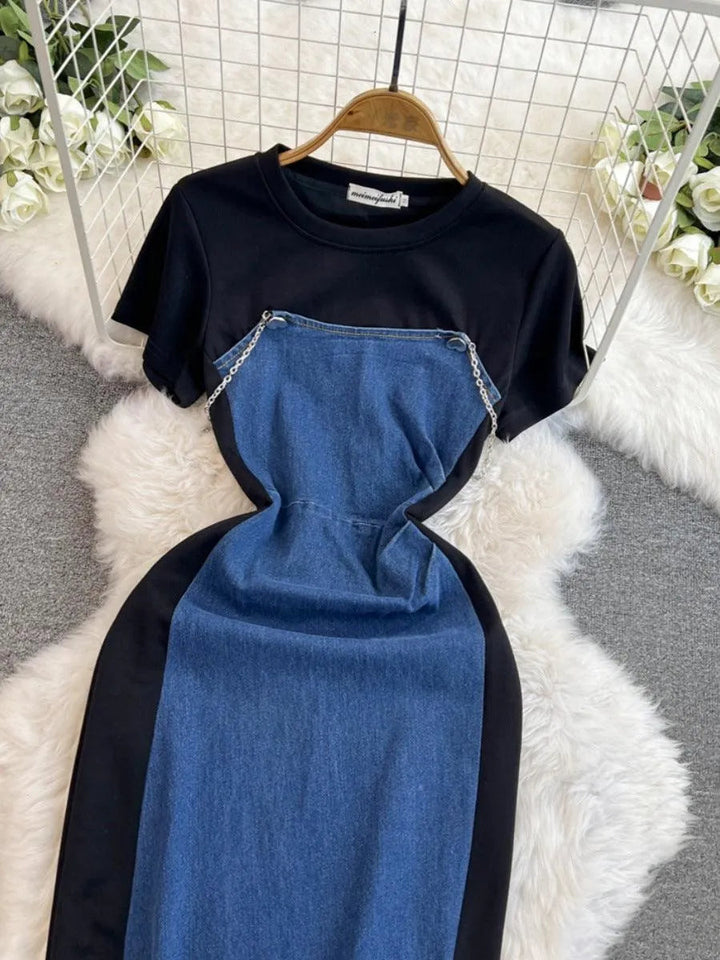 Levoire | Robe en jean effet patchwork pour femmes