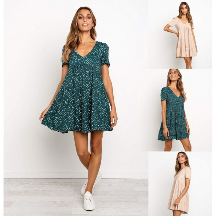 Robe en coton à manches courtes etjouable pour femme avec jupe volumineuse Levoire