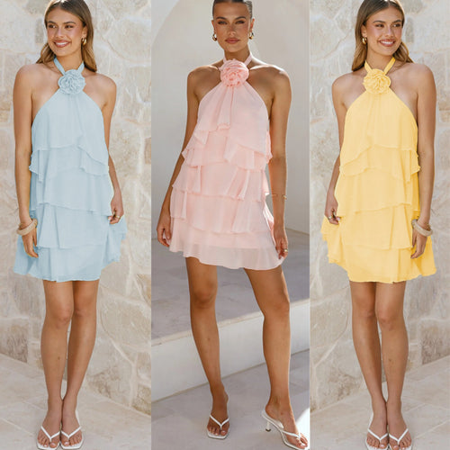 Robe à volants à dos nu pour femmes avec design superposé Levoire