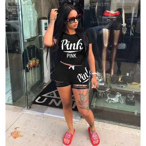 Ensemble t-shirt et short pour femmes sportif avec coupe décontractée et imprimés contrastés Levoire