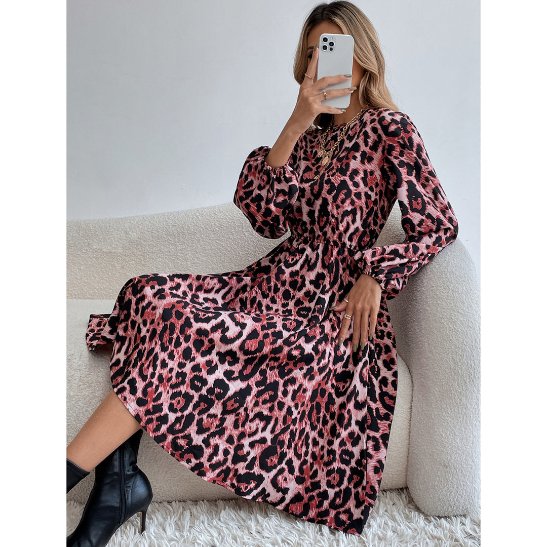 Robe maxi pour femmes en élégant imprimé léopard avec des manches à volants et taille Levoire