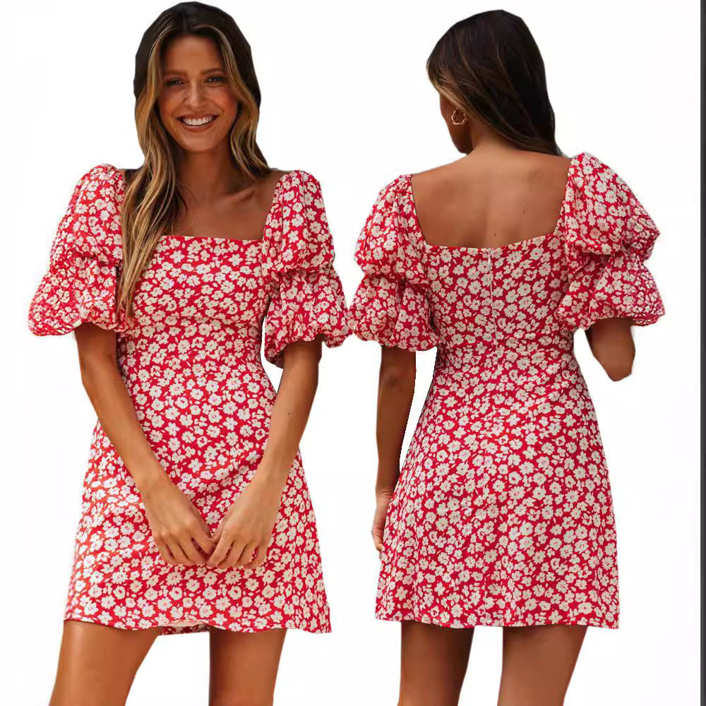 Robe mini femme avec des manches bouffantes et un motif floral Levoire