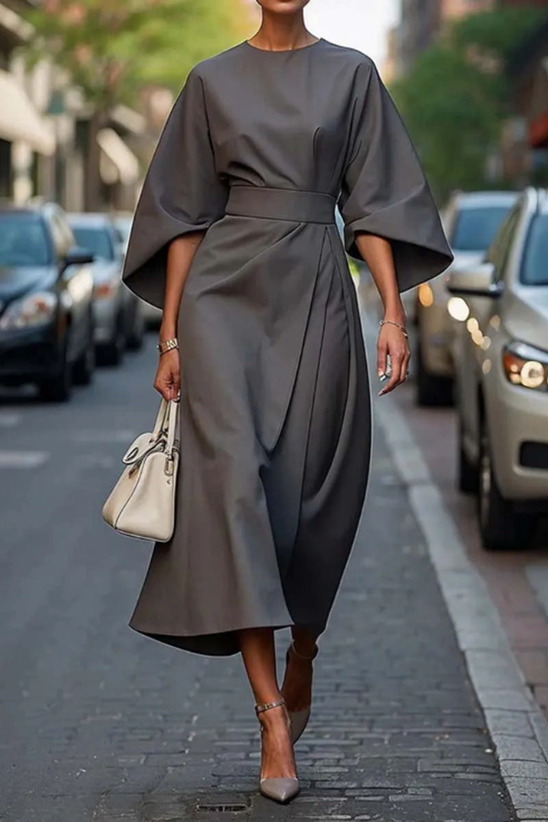 Levoire | Lgante Robe Avec Belt De Taille Gris