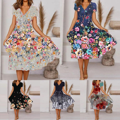 Levoire | Élégance Rentous Impression Robe à col V Style urbain