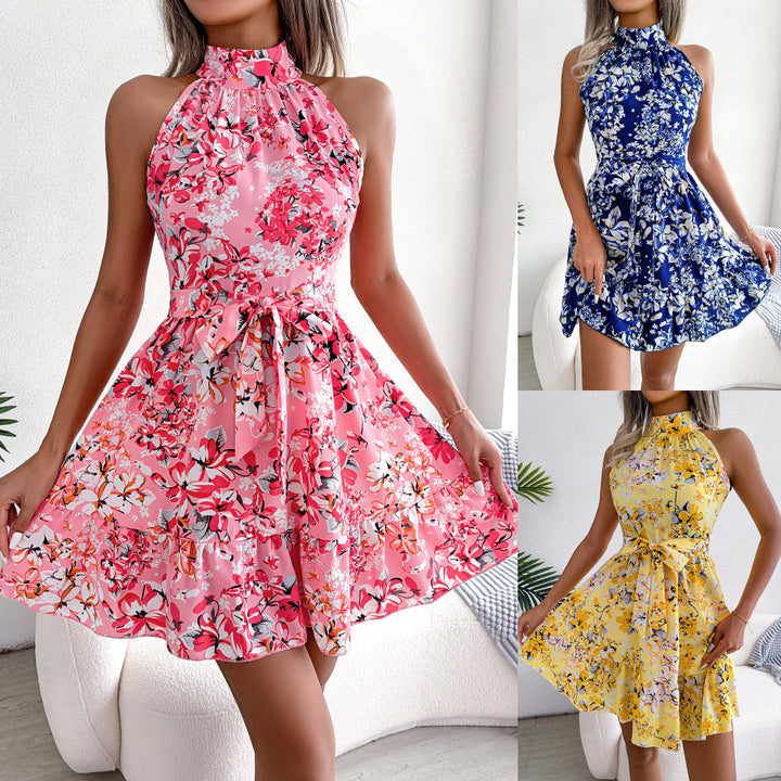 Robe halter ludique pour femmes avec design floral Levoire