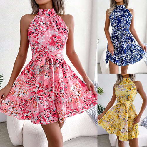 Robe halter ludique pour femmes avec design floral Levoire