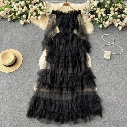 Levoire | Style français Maillot à ruchés Noir Taille libre