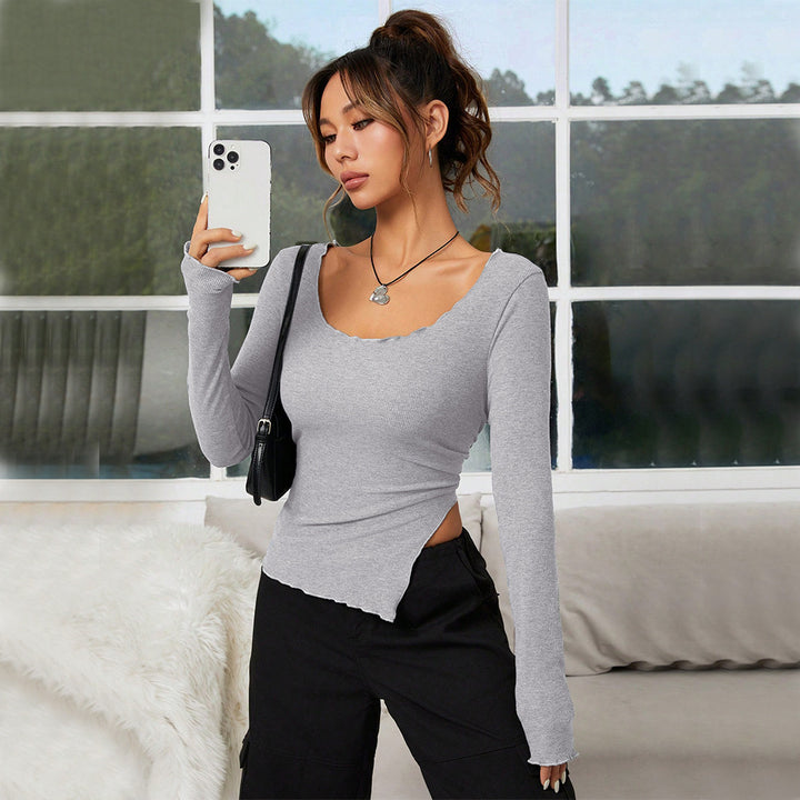 T-shirt ajusté femme à manches longues avec ourlet asymétrique et décolleté élégant Levoire