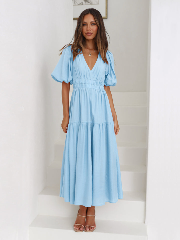 Robe maxi pour femmes avec décolleté en V profond et manches bouffantes volumineuses Levoire