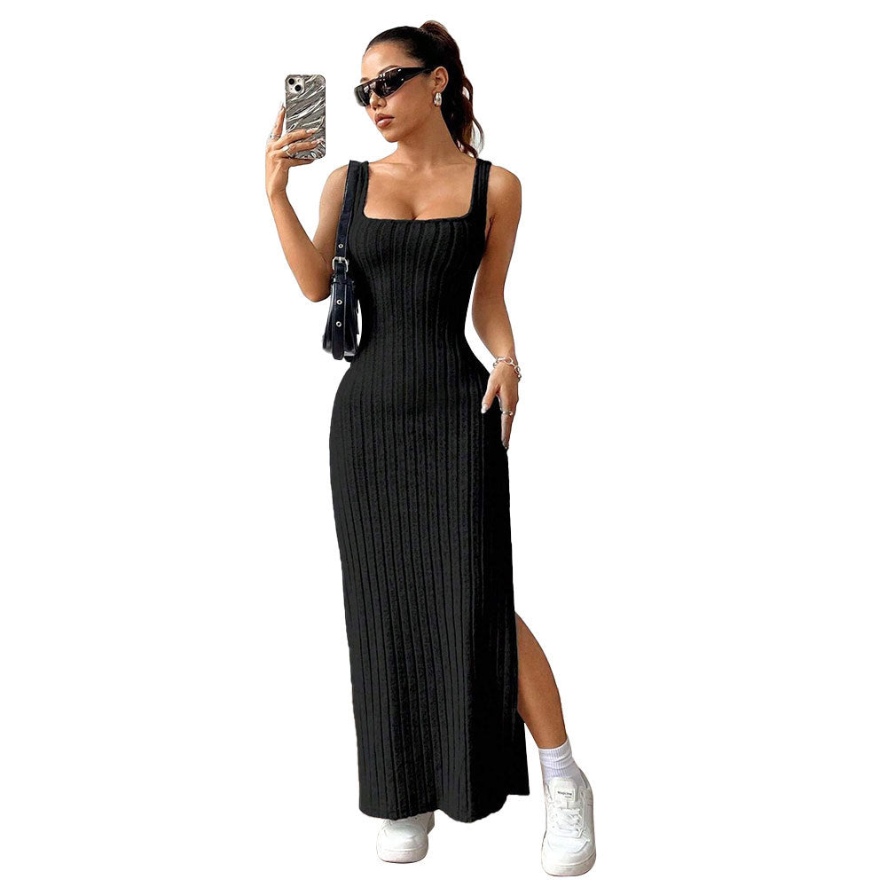 Robe maxi pour femmes avec motif à côtes élégant et fente latérale Levoire