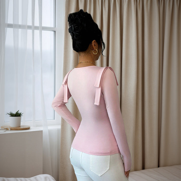 T-shirt ajusté à manches longues pour femmes avec des éléments de volants décoratifs Levoire