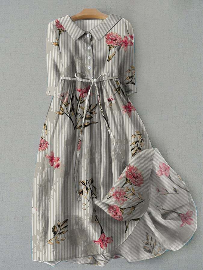 Levoire | Robe chemise midi imprimée élégante à un bouton Gris