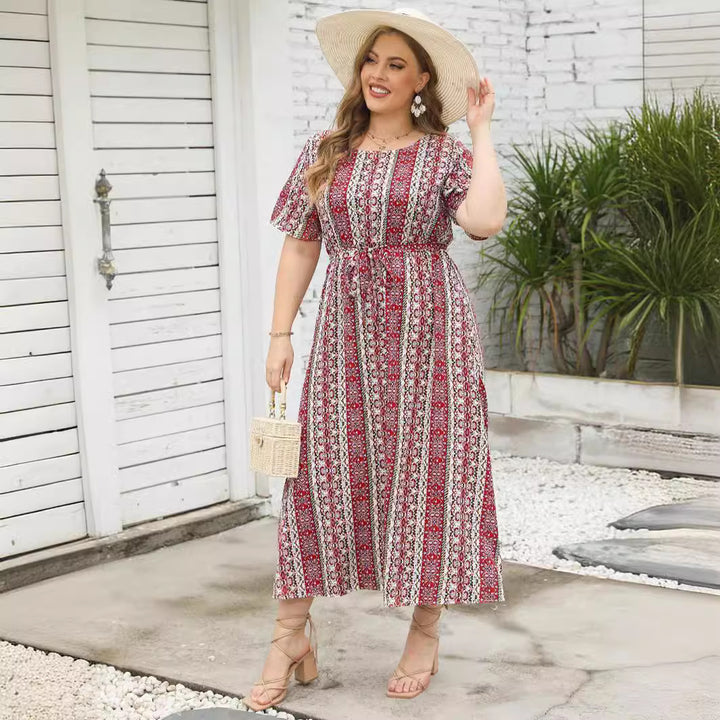 Robe maxi femme avec un ruban finement conçu et un motif intemporel Levoire