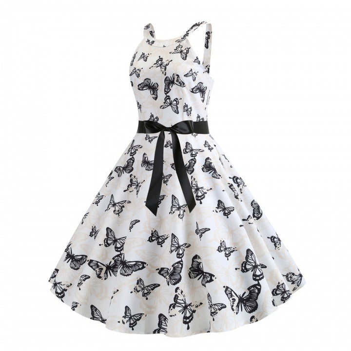 Robe midi pour femmes avec imprimé papillon et ceinture à la taille Levoire