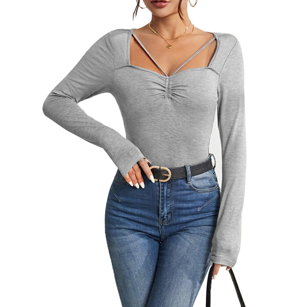 Body à manches longues pour femme avec décolleté en V tendance et détails raffinés aux épaules Levoire