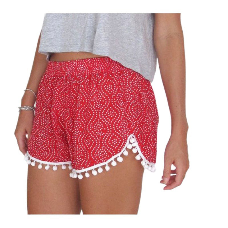Shorts d'été pour femmes avec des détails de pompons ludiques et un motif de vagues tendance Levoire